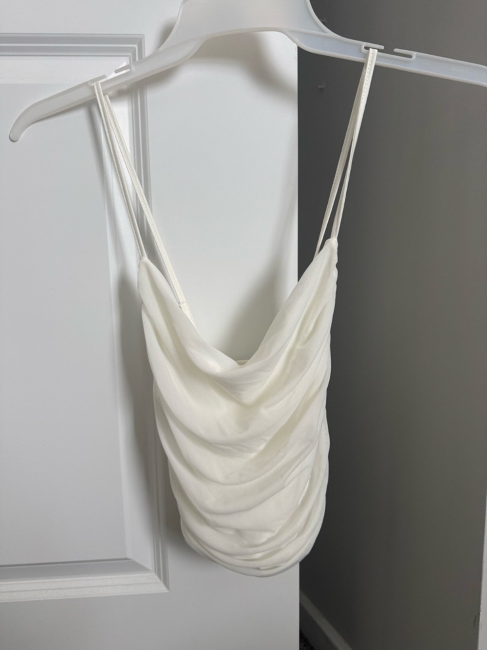 White Draped Cowl Neck Spaghetti Strap Tank Top